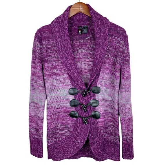 Boy Meets Girl Cardigan Sweater Purple Knit Toggle Longer Length Junior's L - Picture 1 of 8